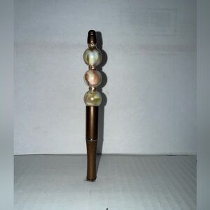 Handmade Beaded Pen- Brown pen with Tan Tone Marble Resin Beads